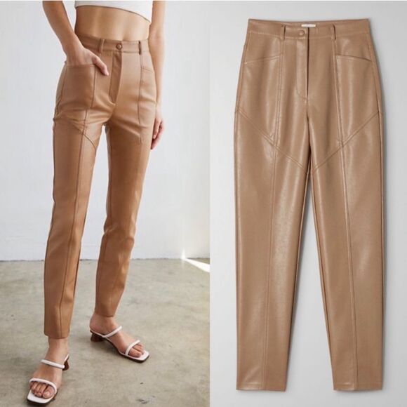 Aritzia Wilfred Rebel High Waisted Vegan Leather Pants in Camel Size 4 - Picture 1 of 5